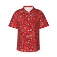 thumbnail image 1 of Fotbe Red Paisley Floral Camisa Hawaiana para Hombre Unisex – Camisa Casual de Verano con Botones de Manga Corta de Algodón y Lino,Medium, 1 of 7