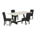 thumbnail image 6 of East West Furniture V627DR124-5 5-Piece Dining Room Set- 4 Parson Dining Room Chairs with Black Linen Fabric Seat and Stylish Chair Back - Rectangular Table Top & Wooden Legs - Linen White and..., 6 of 10