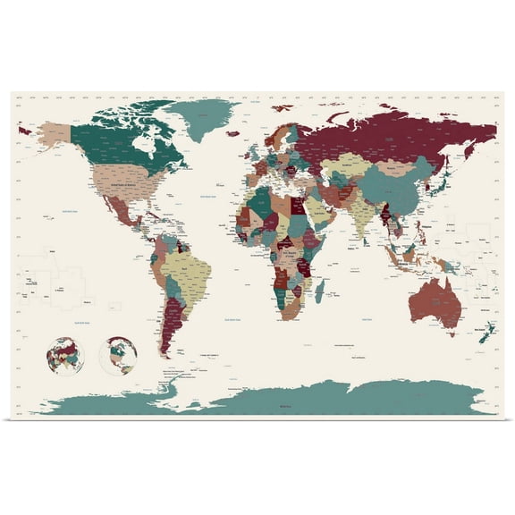 Great BIG Canvas | Rolled Michael Tompsett Poster Print entitled World Map