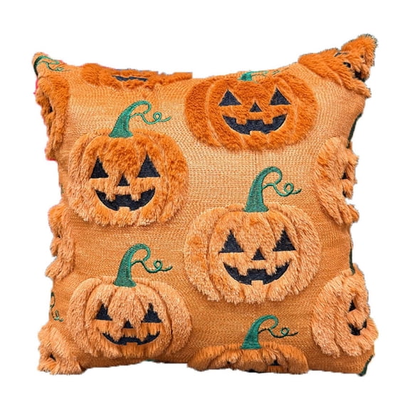 Fall Throw Pillow, Halloween Home Decor Indoor, Orange Throw Pillow with Plush Jack O Lantern Pattern, Halloween Pillow Cover for Couch, Hidden Zipper Closure, Crafted with Soft