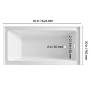 KFFKFF 60 x 30 Modern Alcove Acrylic Bathtub, Soaking Tub with Right-Hand Drain and Overflow, Spacious Rectangular Deep Bath for Bathroom with Built-In Flange, White