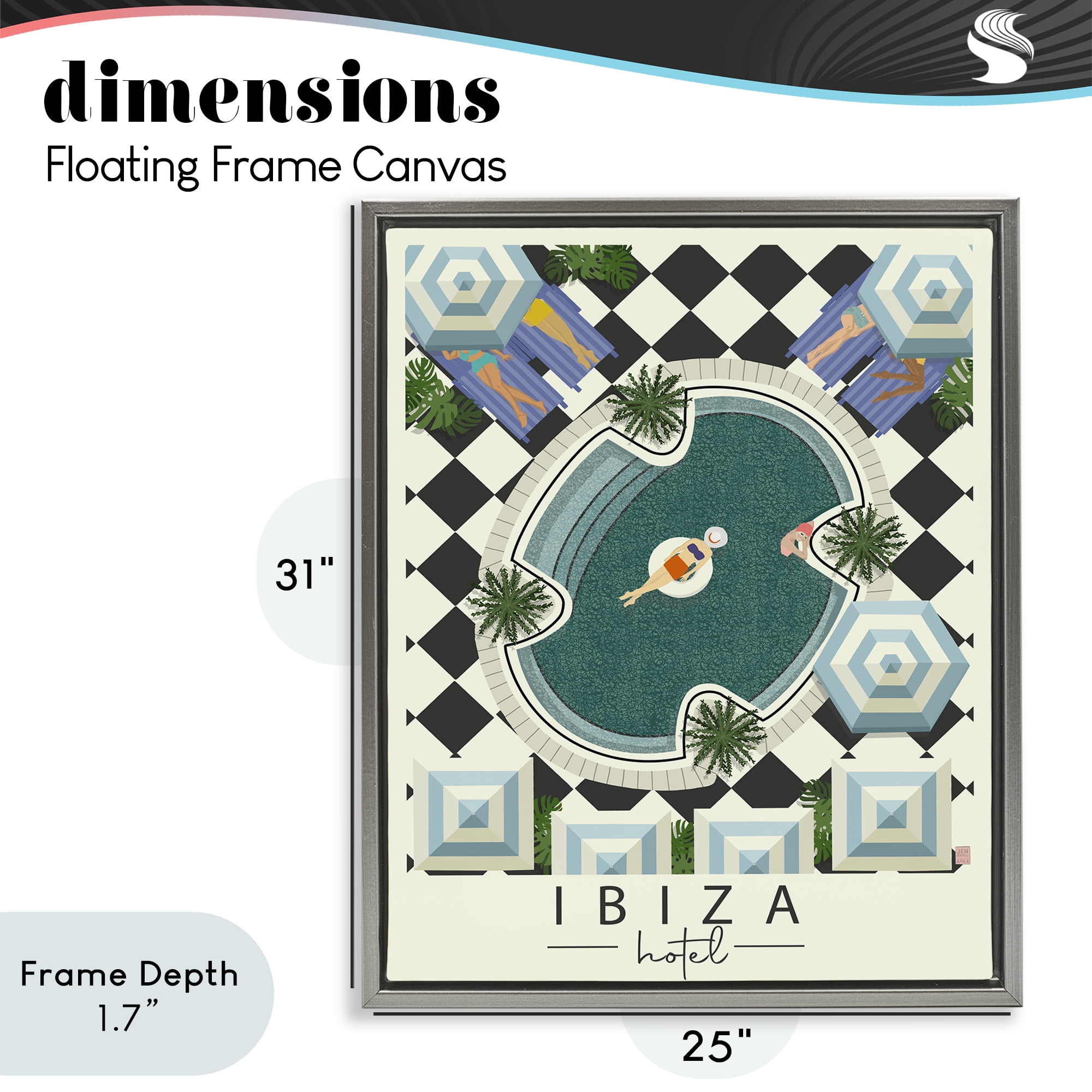 Stupell Industries Ibiza Hotel Aerial Pool Gray Framed Floater Canvas Wall Art, design by Jen Bucheli