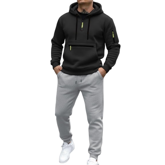DHFJKG Mens Tracksuit 2 Piece Set Jogging Sweat Track Suits Quarter Zip Hooded Sweatshirt With Joggers Ankle-Tied Pants Sportswear Athleisure Cozy Outfit