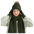 thumbnail image 2 of HNMKIU Wool Knitted Warm Hat Scarf Three Piece Winter Windproof Plus Velvet Set for Outdoor Sports Army Green - One Size, 2 of 5