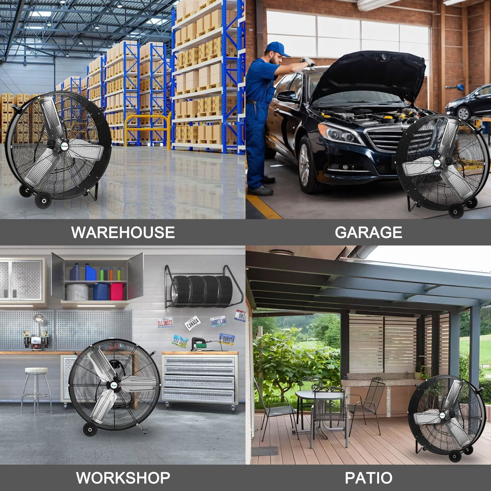 Achazel 30 Inch Industrial Drum Fan, 3-Speed Heavy Duty 13000 CFM High Velocity Air Circulation Floor Fan for Warehouse Workshops Garage Cooling
