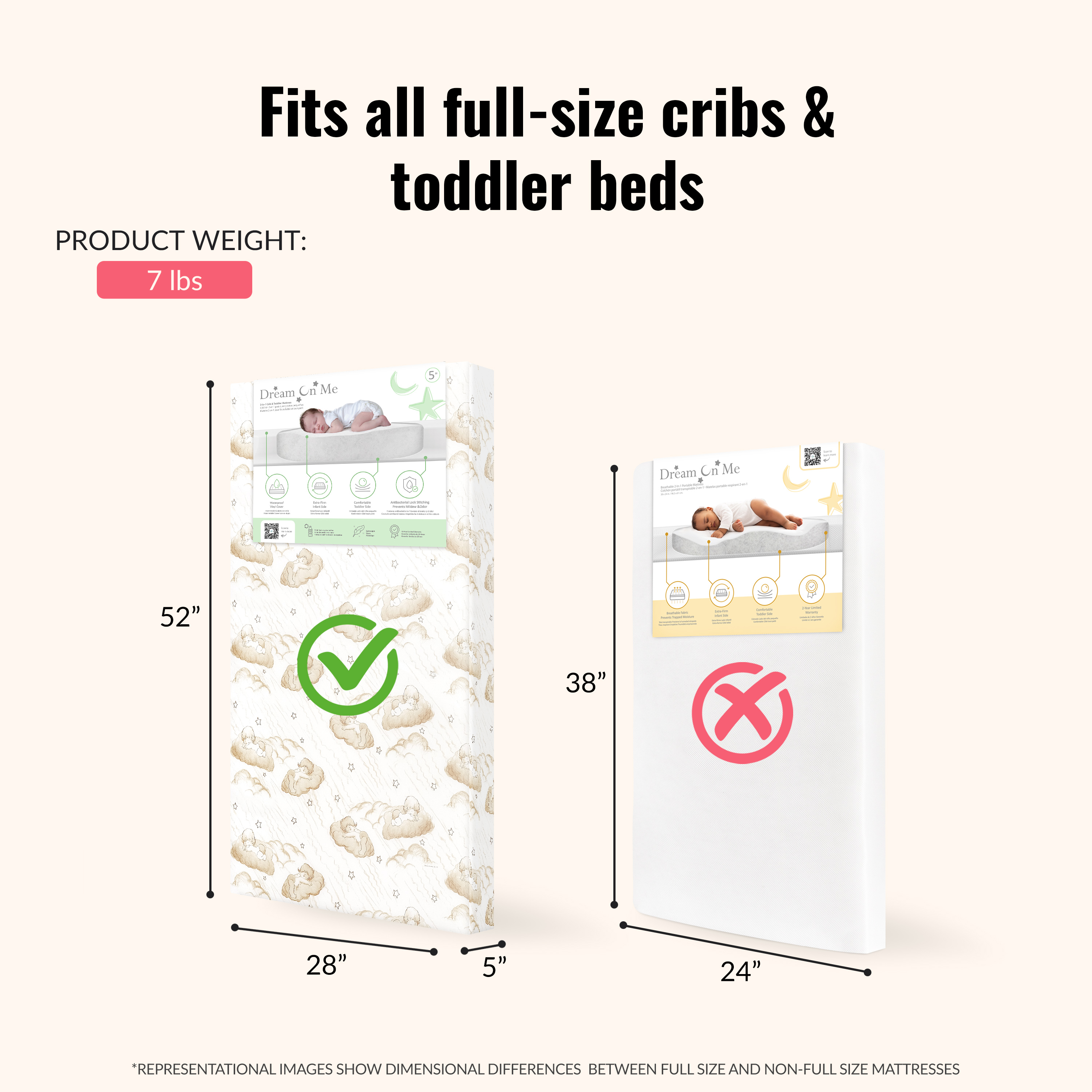 Dream On Me 2 in 1 Little Lullaby Crib and Toddler Mattress, Beige Cloud