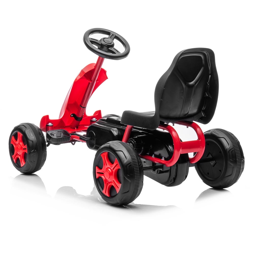 Pedal Go Kart, Outdoor Kids Go Kart with Adjustable Bucket Seat, Rubber  Wheels & Safety Brake, Pedal Powered Ride On Kart for Boys & Girls 3-5
