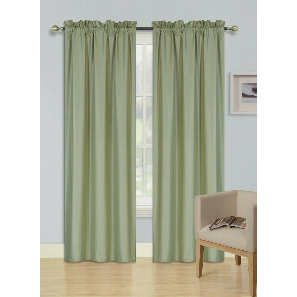 2 Panels Sage Green Solid Blackout Thermal Rod Pocket Foam Lined Window