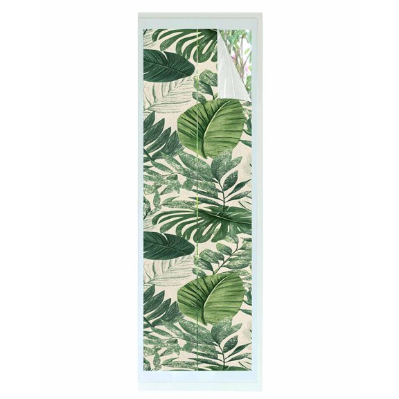 Window Privacy Film Tropical Leaves Stained Glass Window Film Decorative Sun Block Window Cover Vintage Country Summer Green Leaf Plant Window Clings Static Adhesive Sticker for Bathroom 17.7"x78.7"
