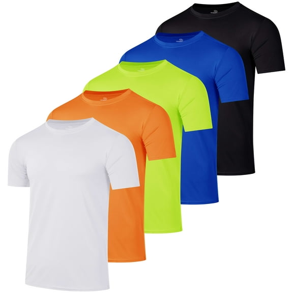 Real Essentials 5 Pack: Men’s Short Sleeve Dry Fit Active Crew Neck T Shirt - Athletic Running Gym Workout Tee Tops