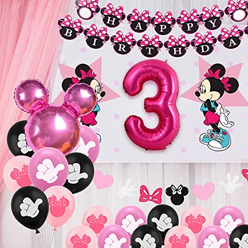 Minnie Party Decorations Supplies 3rd Minnie Mouse Birthday For 3 Year Old Girl With Minnie Balloons Cake Topper Number 3 Foil Balloon Walmart Com