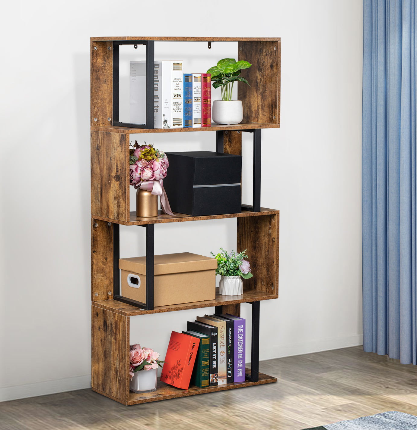 Blackwood Furinno Gruen 3-Tier Bookcase with Adjustable Shelves 
