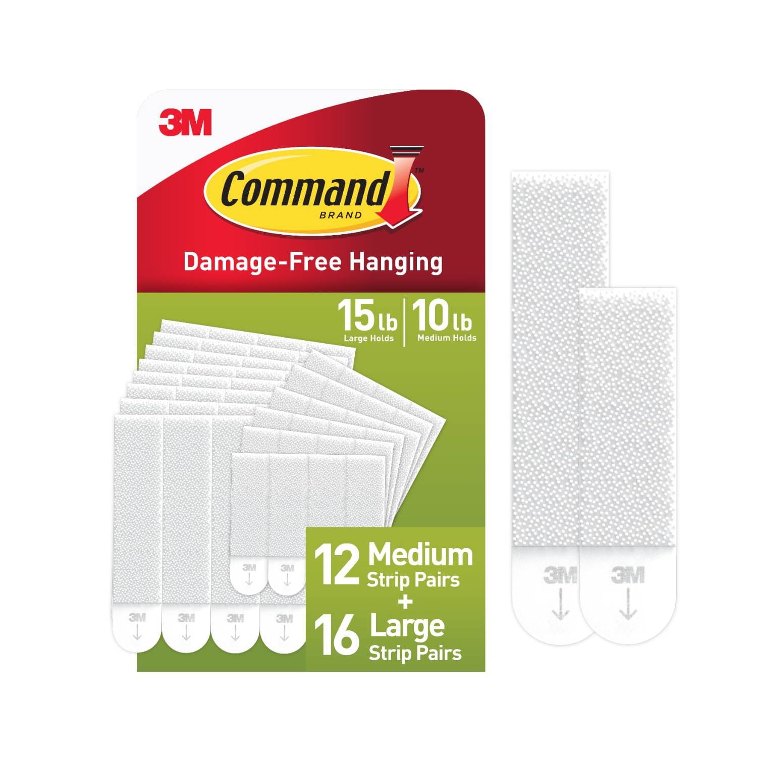 (3 pack) Command Medium and Large Picture Hangers, Holds 10 & 15 lbs, White, 12 Medium, 16 Pairs Large Adhesive Strips