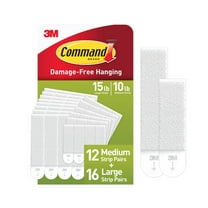 Command Medium and Large Picture Hangers, Holds 10 & 15 lbs, White, 12 Medium, 16 Pairs Large Adhesive Strips