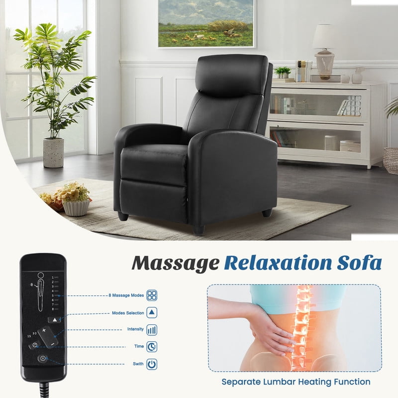 Gianna Massage Recliner Chair for Adults, Adjustable Home Theater Seating with Lumbar Support for Living Room, Modern Fabric Reclining, Black