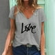thumbnail image 2 of Gibobby Playera&nbsp;Moda Tops Fashion V Cuello Corto de verano Manga impresa Casual T Camisa de mujeres rubias（Gris， M), 2 of 3