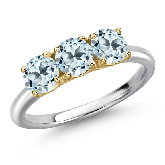 Gem Stone King 10K Two Tone Gold Sky Blue Topaz Engagement Ring for Women | 2.10 Cttw | Round 5MM | Gemstone November Birthstone | Size 9