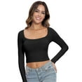 thumbnail image 5 of Women Crew Neck Knitted Crop Shirt Long Sleeve Low Cut Basic Solid Tee Sexy Cutout Blouse Top Streetwear, 5 of 8