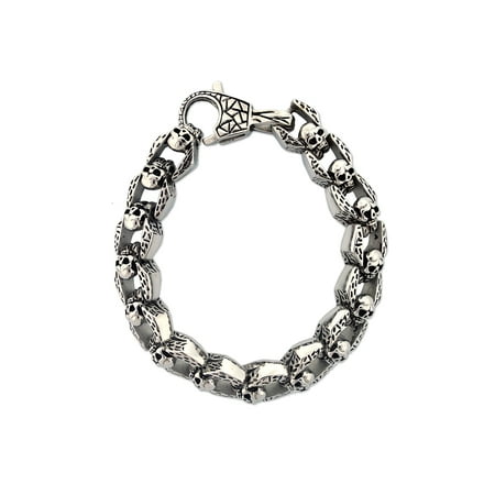 Mens Stainless Steel Skull Cable Link Chain Bracelet
