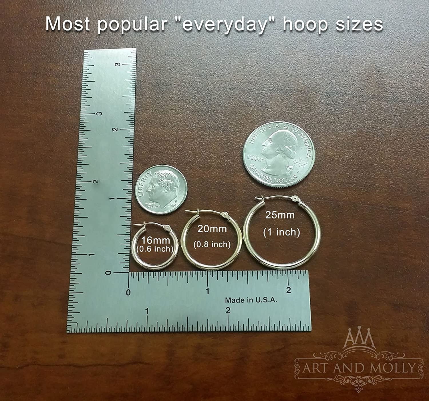 14k Gold Hoop Earrings, 0.8" Diameter