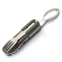 Portable Camping Cutlery Set Foldable Knife Fork and Spoon Combo with Bottle Opener and Screwdriver for Outdoor Hiking Travel Picnic BBQ