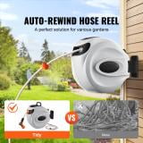 KFFKFF Retractable Hose Reel, 65 ft x 5/8 inch, 180° Swivel Bracket Wall-Mounted, Garden Water Hose Reel with 9-Pattern Nozzle, Automatic Rewind, Lock at Any Length, and Slow Return System
