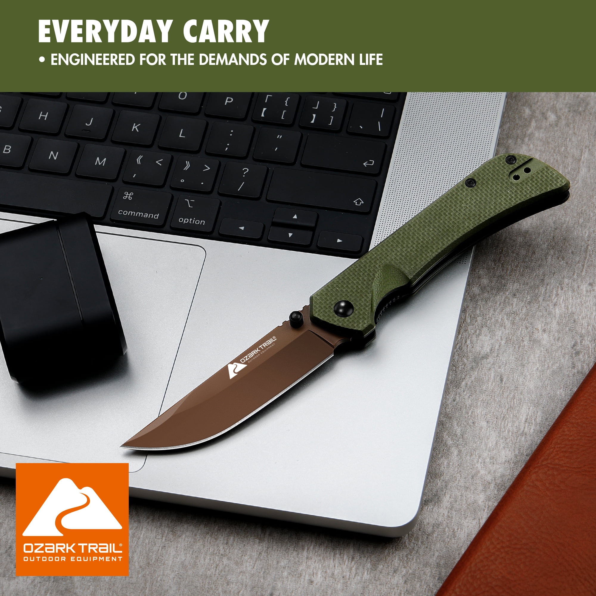 Ozark Trail 7.5 inch Folding Knife with D2 Steel Blade G10 Handle & Reversible Clip