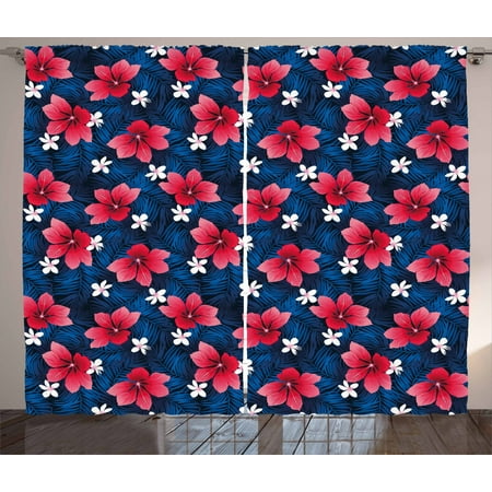 Navy And Blush Curtains 2 Panels Set Exotic Flora Pattern With