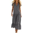 thumbnail image 2 of ClodeEU Women's V Neck Short Sleeve Tiered Midi Dress,Casual A Line Flowy Dress Gray,Women's Plus L, 2 of 6