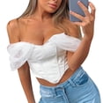 thumbnail image 5 of Douhoow Women PU Leather Vest Mesh Yarn Suspender Strap Crop Top Zipper Off Shoulder Tank Tops, 5 of 7