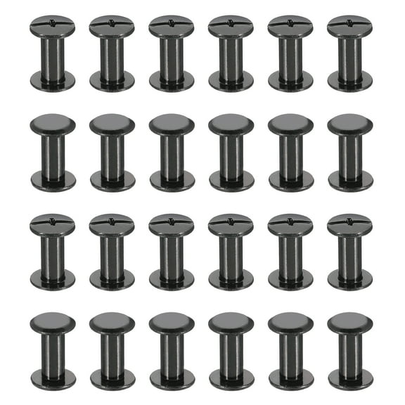 24 Sets Chicago Screws, 13mm L Galvanized Iron Chicago Screw Phillips Binding Post Screw Rivets for Leather Belt Scrapbook Photo Albums, Black