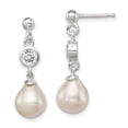 thumbnail image 1 of 925 Sterling Silver Freshwater Cultured Pearl Cubic Zirconia Cz Post Drop Dangle Earrings Natural Stone Shell, 1 of 6