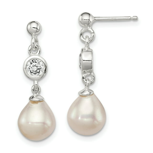 925 Sterling Silver Freshwater Cultured Pearl Cubic Zirconia Cz Post Drop Dangle Earrings Natural Stone Shell