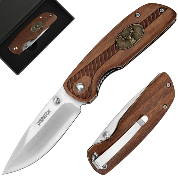 DISPATCH Folding Pocket Knife, 2.99 inch 3Cr13 Steel Sanded Blade, Natural African Red Rosewood Handle Liner Lock EDC Outdoor Cutting Tool