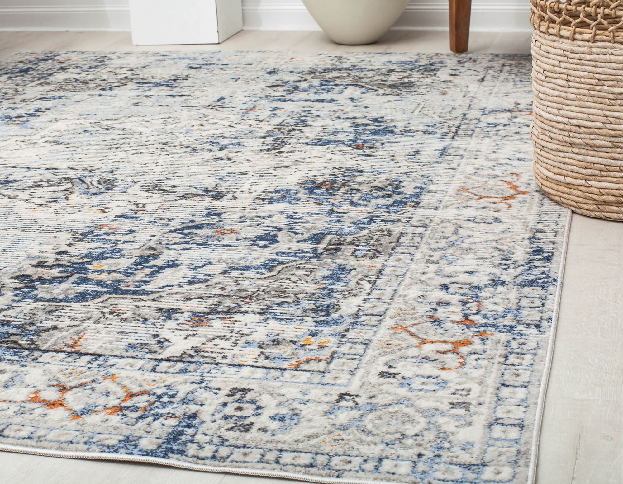Rugs America Preston PS20A Blue Sailing Transitional Vintage Gray Area Rug, 2'6" x 4'