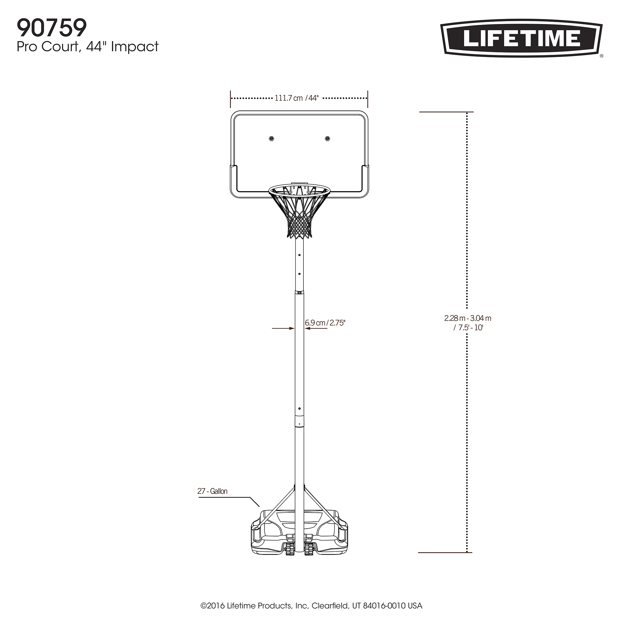 Lifetime Adjustable Portable Basketball Hoop, 44 inch HDPE Plastic Impact® (90759) - image 13 of 17