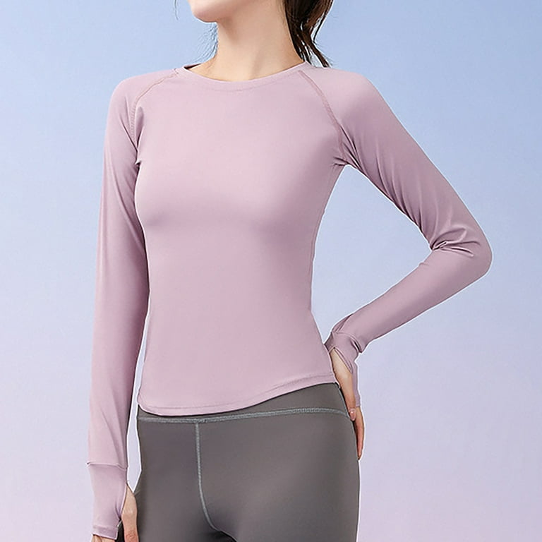 Women's Long Sleeve Gauze Fitness Yoga Top Quick Dry Breathable Cropped  Tight Workout Shirts Round Neck Pullover Running Athletic Shirt 