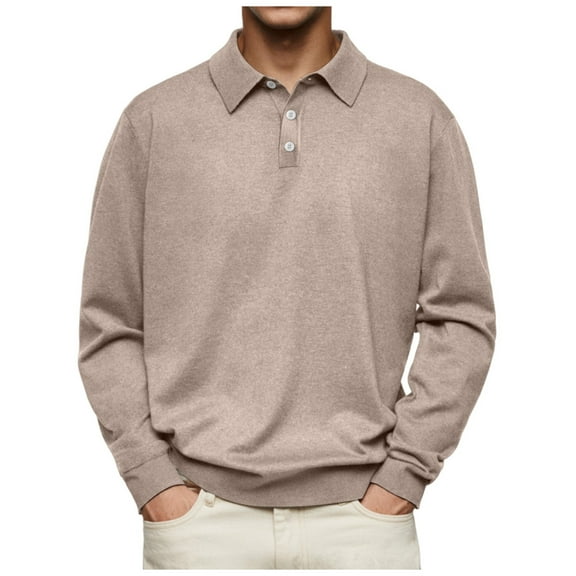XIYON Men's Polo Shirt Mens Fashion Casual Solid Color Button Long Sleeve Top Lapel Shirt Classic Collared Polo Shirts For Men