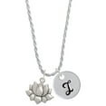 thumbnail image 1 of Delight Jewelry Medium Lotus Flower Silvertone Script Initial Disc - I - Charm Necklace, 20"+3", 1 of 4