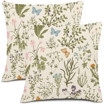 Spring Pillow Covers 16x16 Set of 2, Garden Plants Herbs Cushion Cases Wildflowers Botanical Classic Design Throw Pillow Covers for Home Decor Sofa Car Bedroom