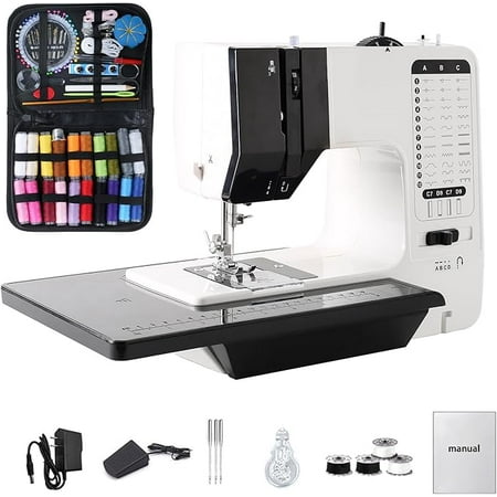 BCOOSSS Sewing Machine for Beginners, Electric Mini Portable, 28 Built-in Stitches with Reverse Sewing,White