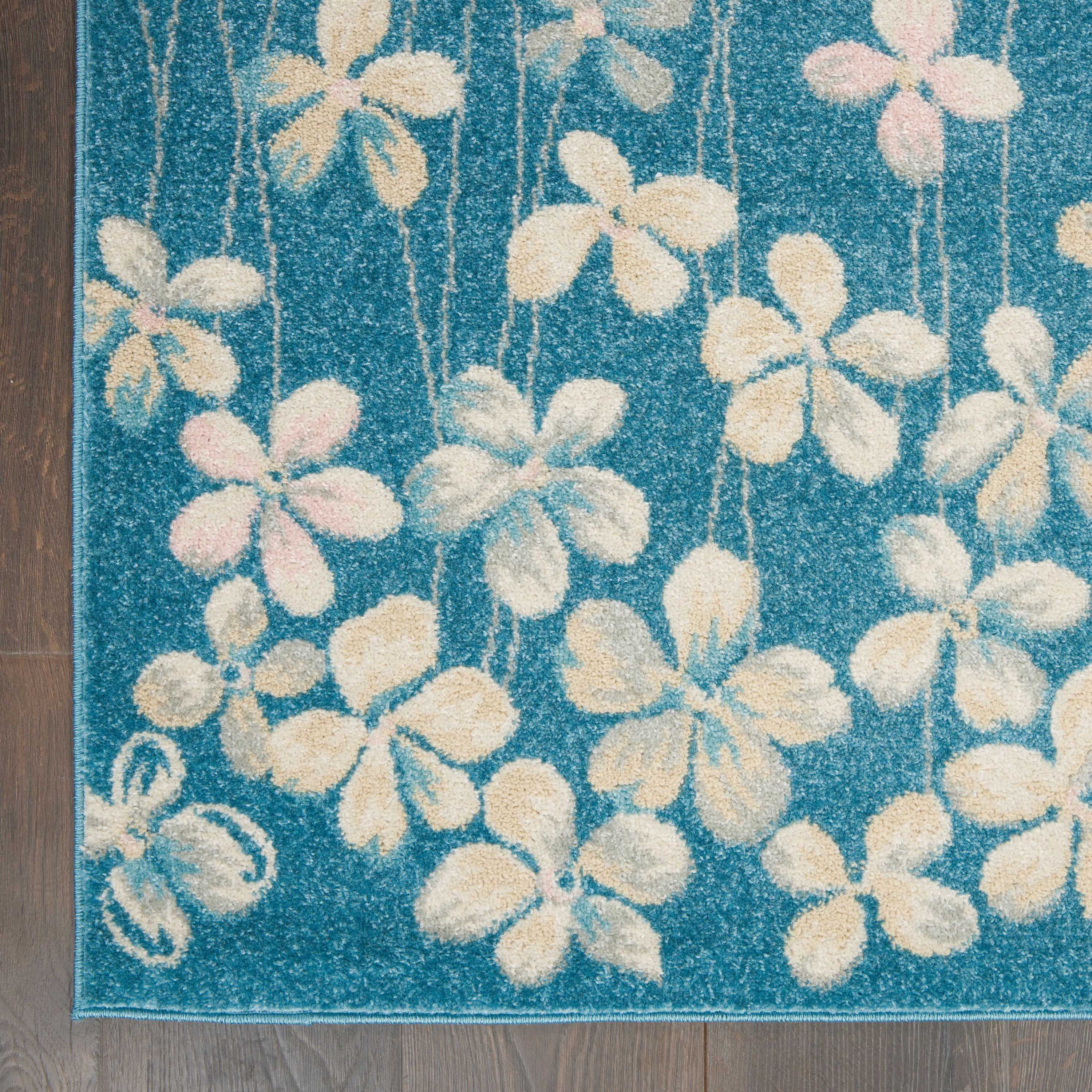 Desert Fields Contemporary Floral Turquoise 5'3" x 7'3" Area Rug, (5' x 7')