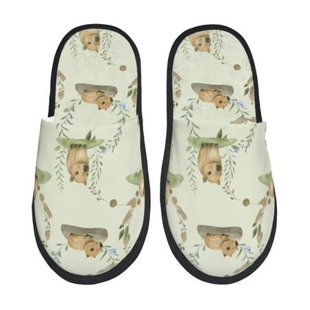 

House Slippers for Women and Men Plant Capybara Print Comfy Fuzzy Bedroom Slippers Furry Home Shoes for Indoor Outdoor