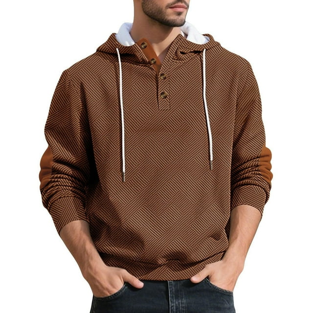 pstuiky camisa de manga larga para hombre, Blusa informal holgada de color liso con botones y cordón de moda para hombre, de manga larga, con capucha camisetas de hombre xxl