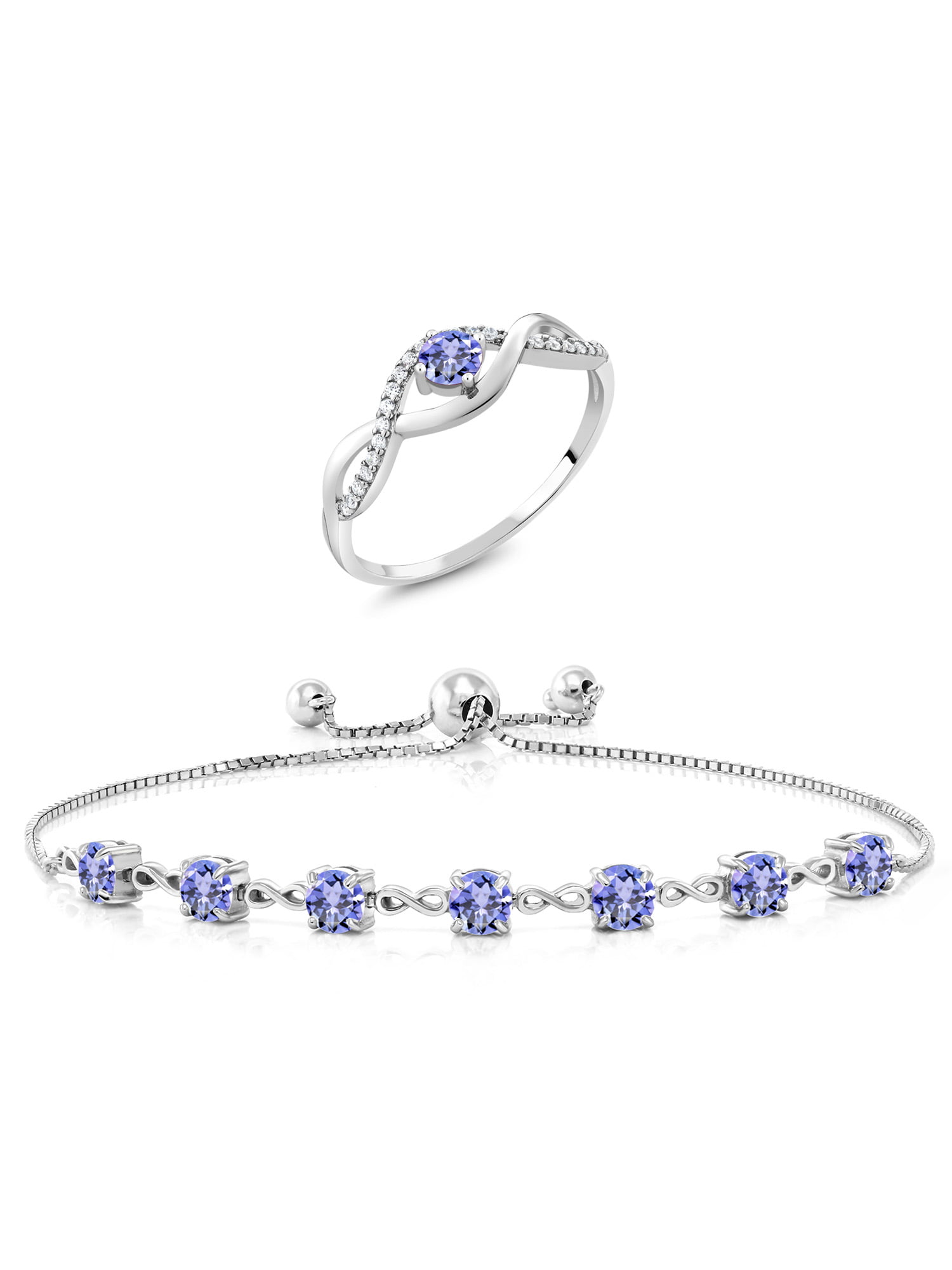 For Gift Natural Top Blue Tanzanite 2 MM Round Gemstone  925 Sterling Silver Cuff Bracelet 7-8 Inch For Love