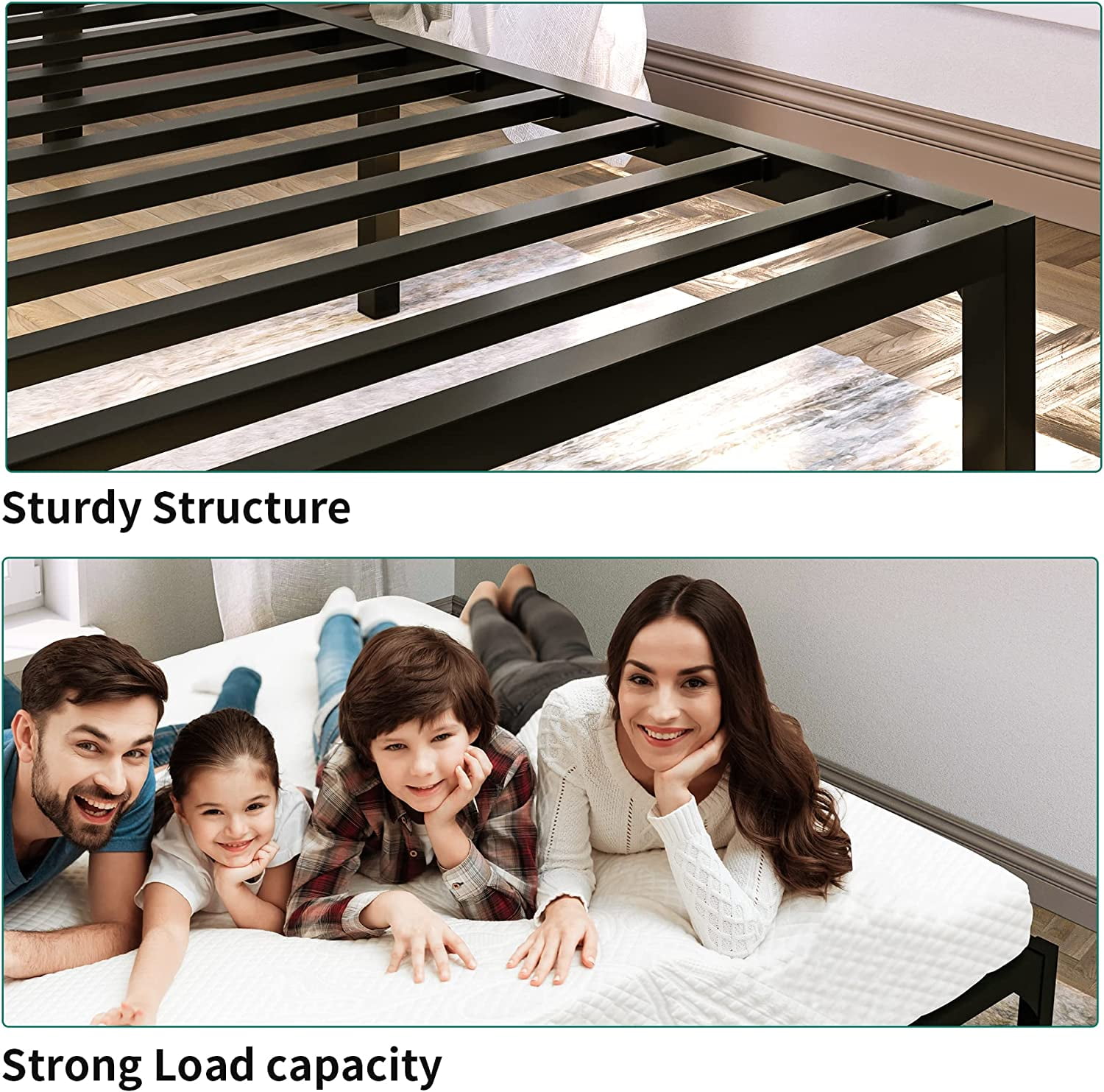 Dextrus King Size Bed Frame with Headboard/14 inch Platform/No Box Spring Needed