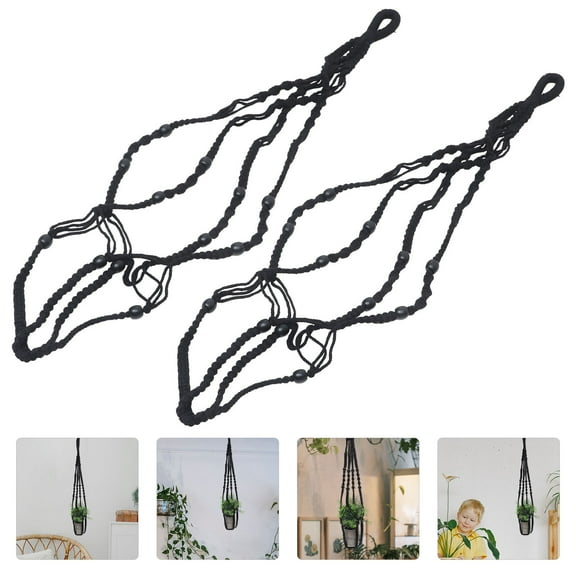 TAILTOSS 2Pcs Black Macrame Plant Hanger for Indoor Plants with Decorative Rustic Appearance