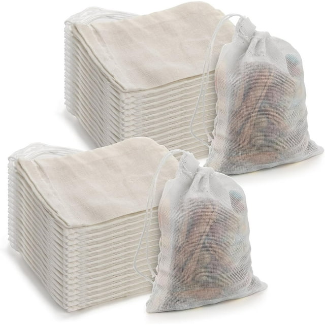 YWC-10 0 Sacs en Mousseline à Cordon, 3x4 Pouces Sacs Réutilisables en Coton Naturel Non Blanchi pour Herbes, Café, Thé, Soupe, Épices, Sac de Production en Vrac Sac Cadeau Pochette à Bijoux pour Fête Mariage Maison