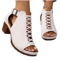 thumbnail image 5 of GERsome Women's Chunky Heels Sandals Back Zipper Slip-On Open Toe Dress Pump Sandals for Wedding Prom Party Summer Beach, White Size 9.5, 5 of 9