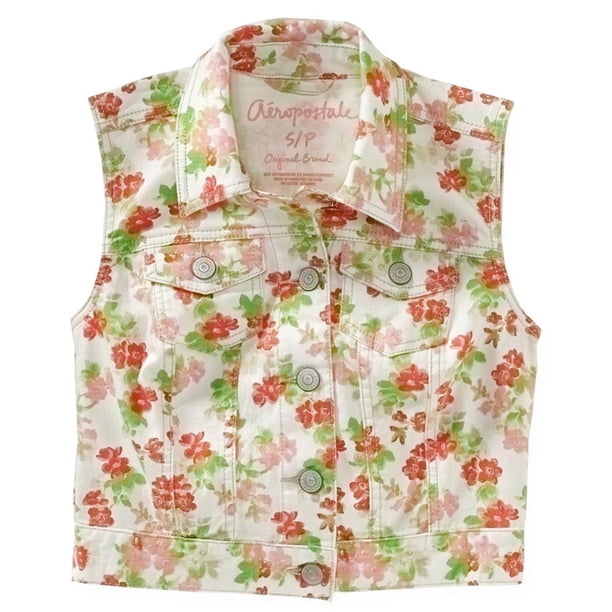 Chaleco vaquero floral Aeropostale para Mujer Blanco Pequeño
